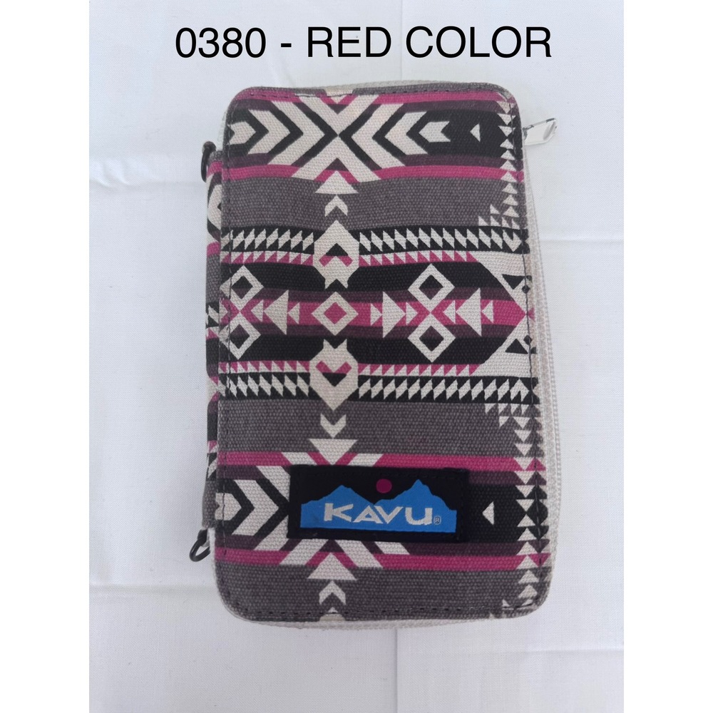 Kavu Mondo Spender Wallet Canvas Zip Around Tribal Geometric Southwestern Red